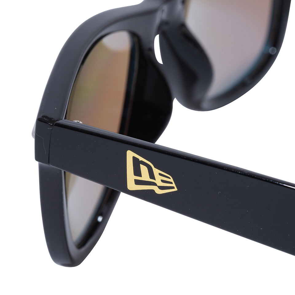 Wellington Sunglasses, Square Lenses, Gloss Black Frame, Blue Mirror New Era Lenses