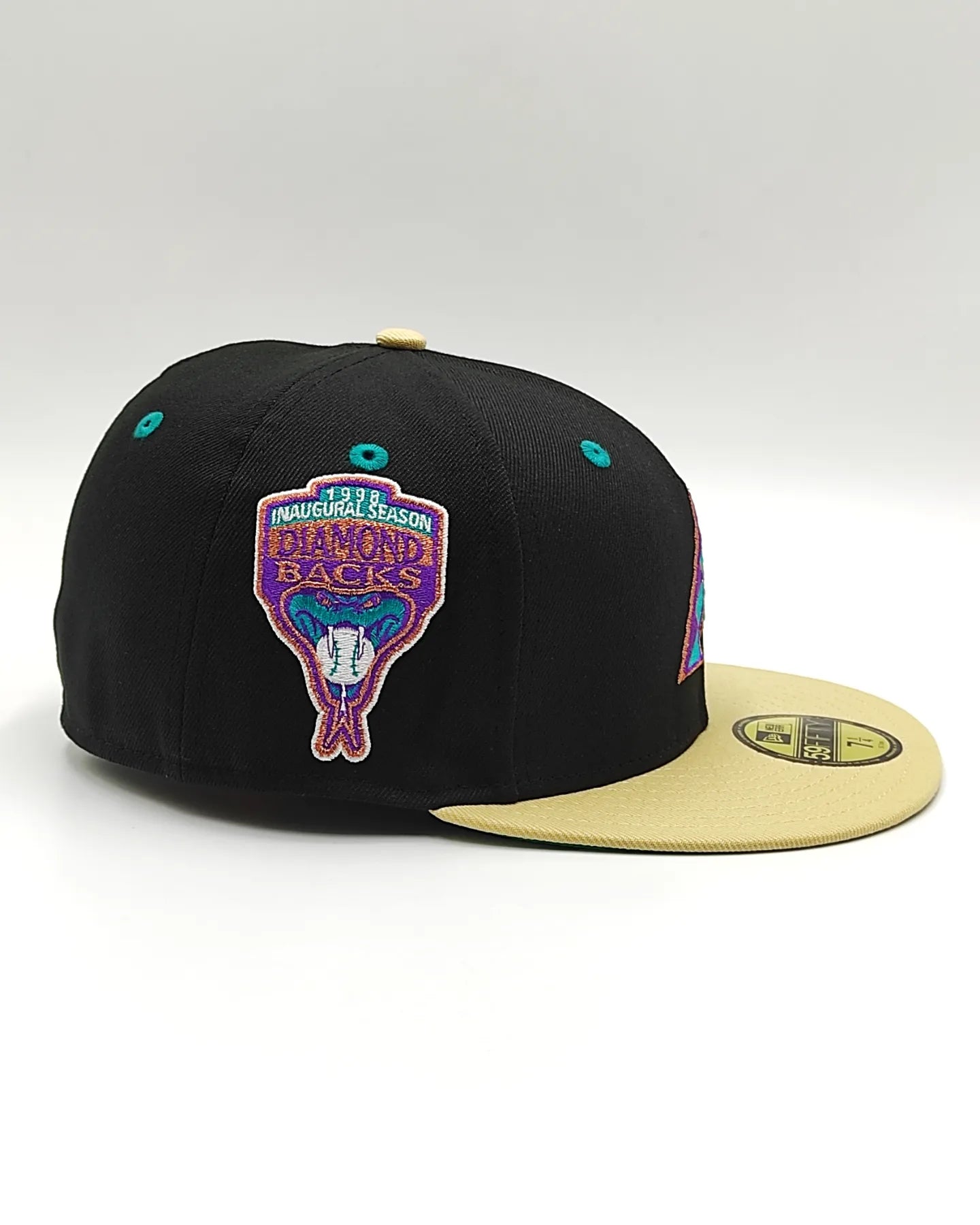 Gorra New Era 59fifty Big Easy Arizona Diamondbacks, parche de la temporada inaugural de 1998 - negra, camel
