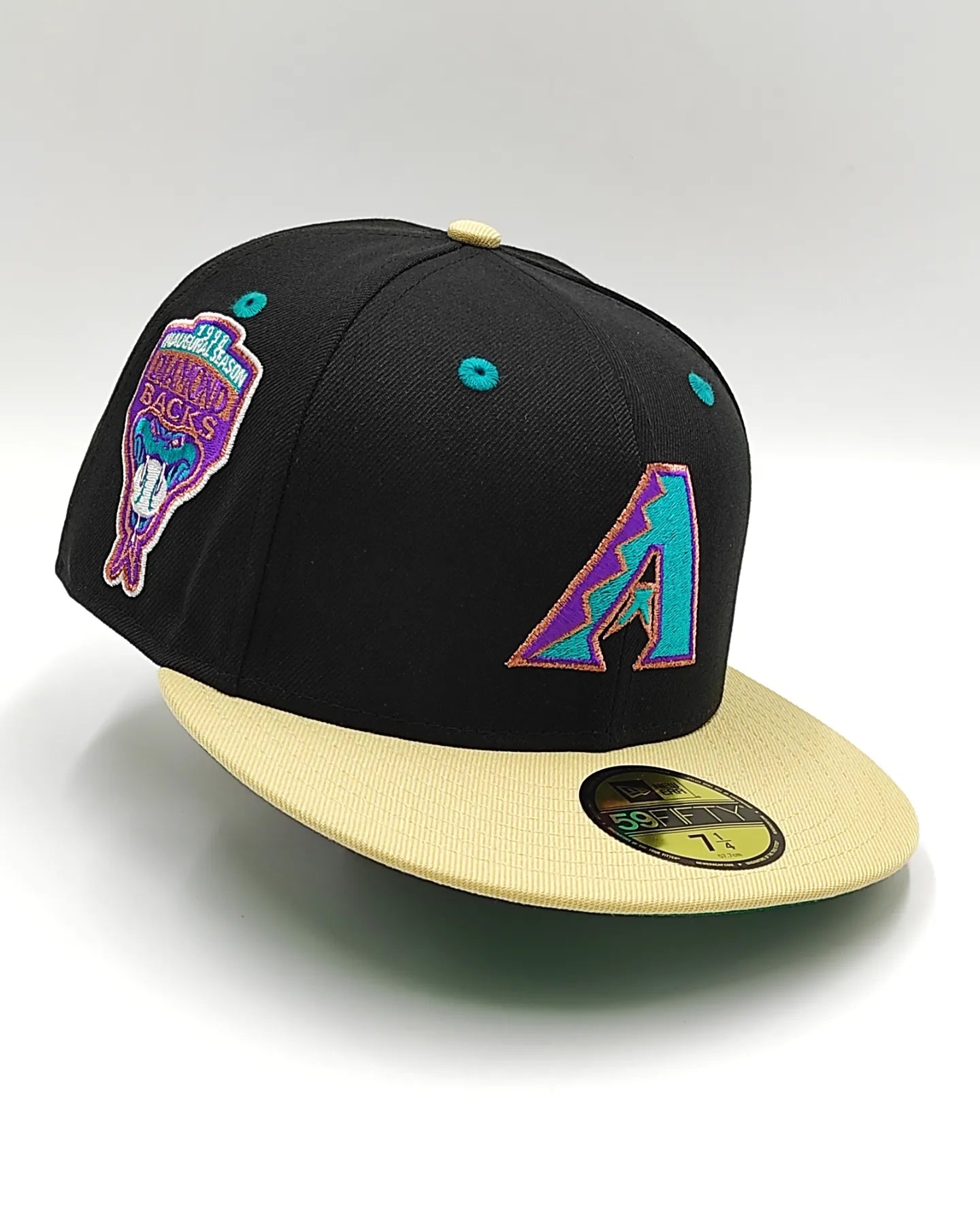 Gorra New Era 59fifty Big Easy Arizona Diamondbacks, parche de la temporada inaugural de 1998 - negra, camel