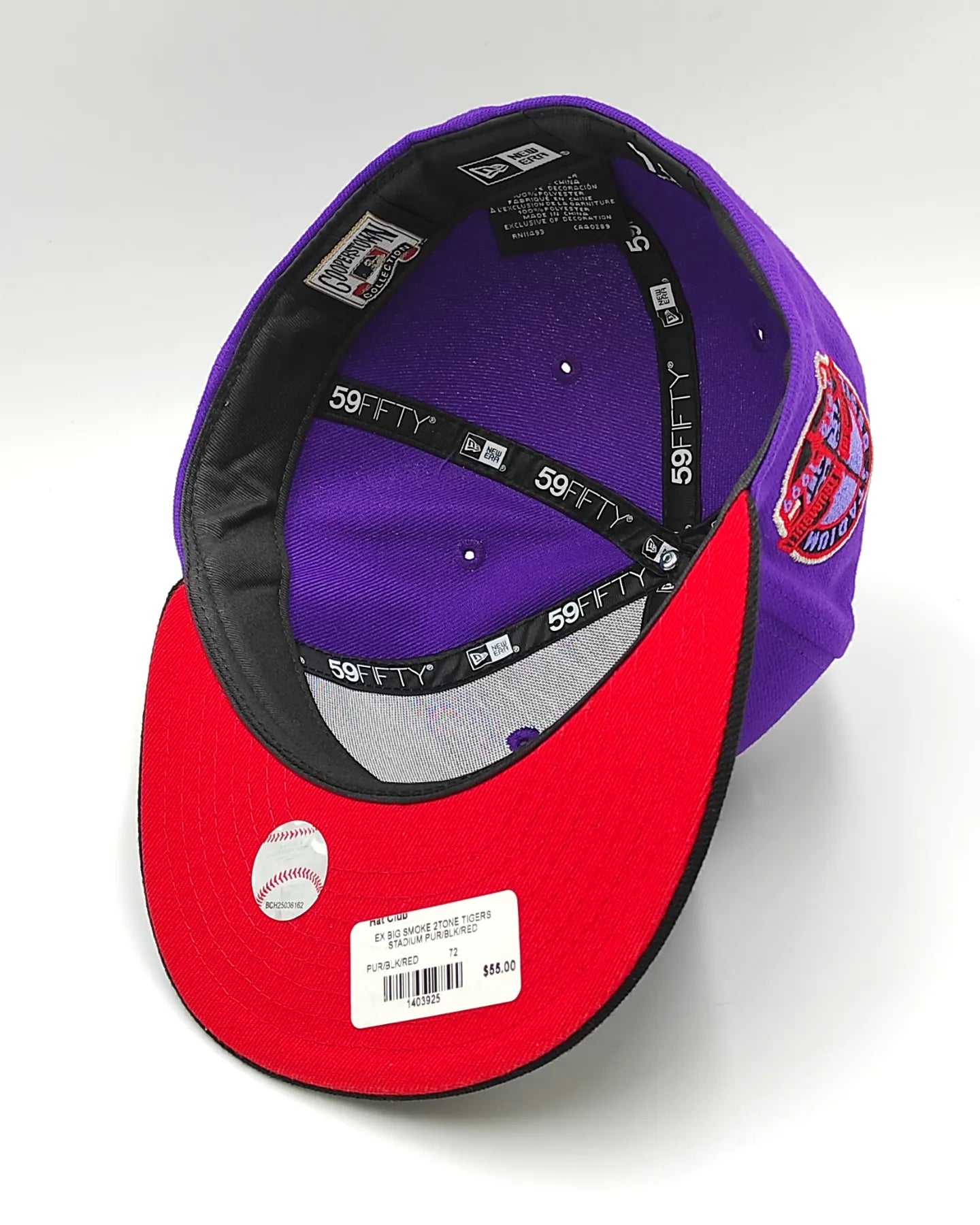 Gorra New Era 59fifty t-dot Detroit Tigers con parche de estadio - morado, negro, rojo