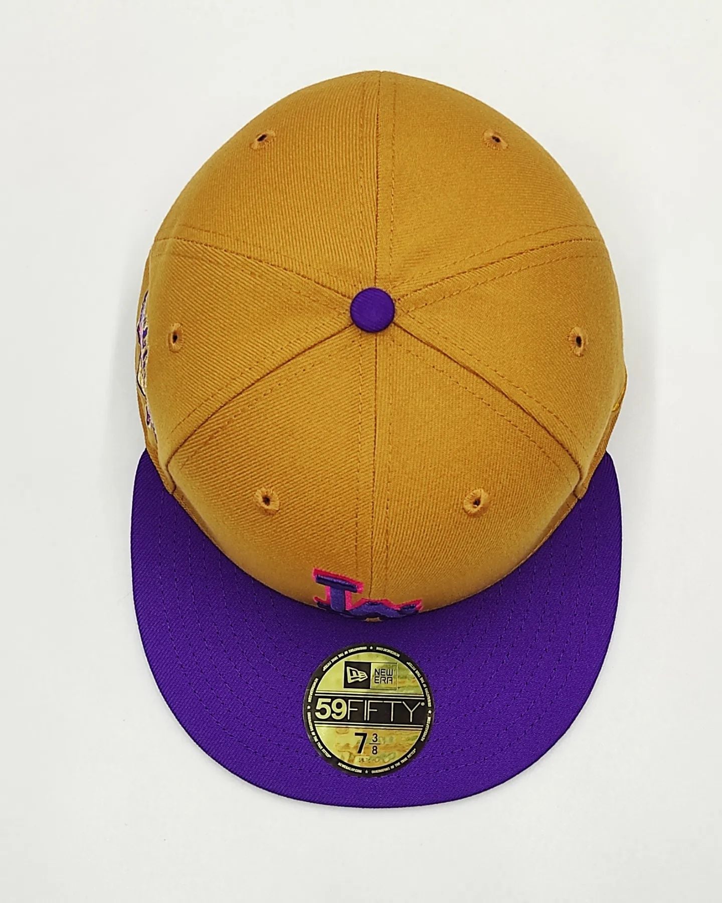 Gorra New Era exclusiva 59FIFTY parques Hot Valley Los Angeles Dodgers 40 Aniversario parche de estadio - Bronceado, Púrpura