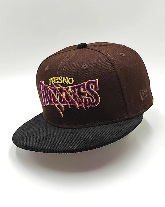 Gorra Cerrada New Era 59Fifty Burnt Purple Cord Prime Two Tone de los Fresno Grizzlies