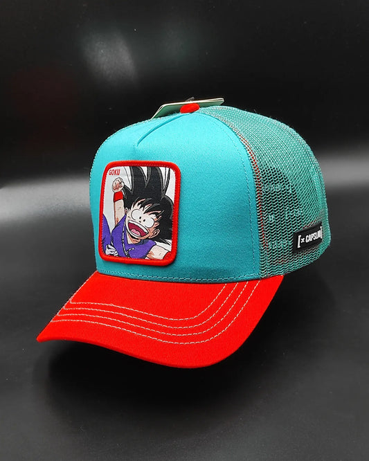Gorra trucker CAPSLAB Dragon Ball Goku verde azulado/rojo con cierre a presión