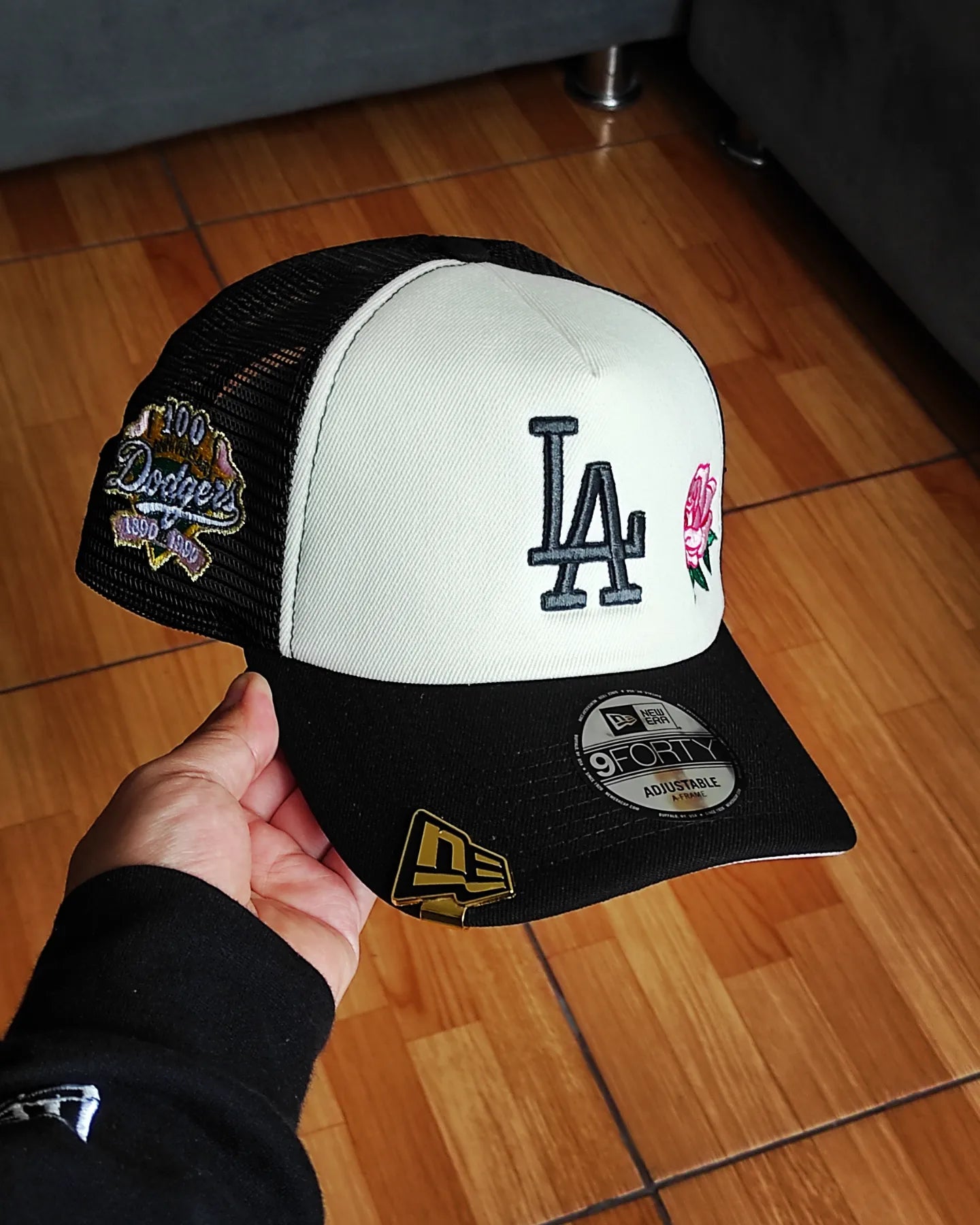 Gorra snapback New Era A-FRAME de espuma con parche del 100 aniversario de Los Angeles Dodgers, color rosa