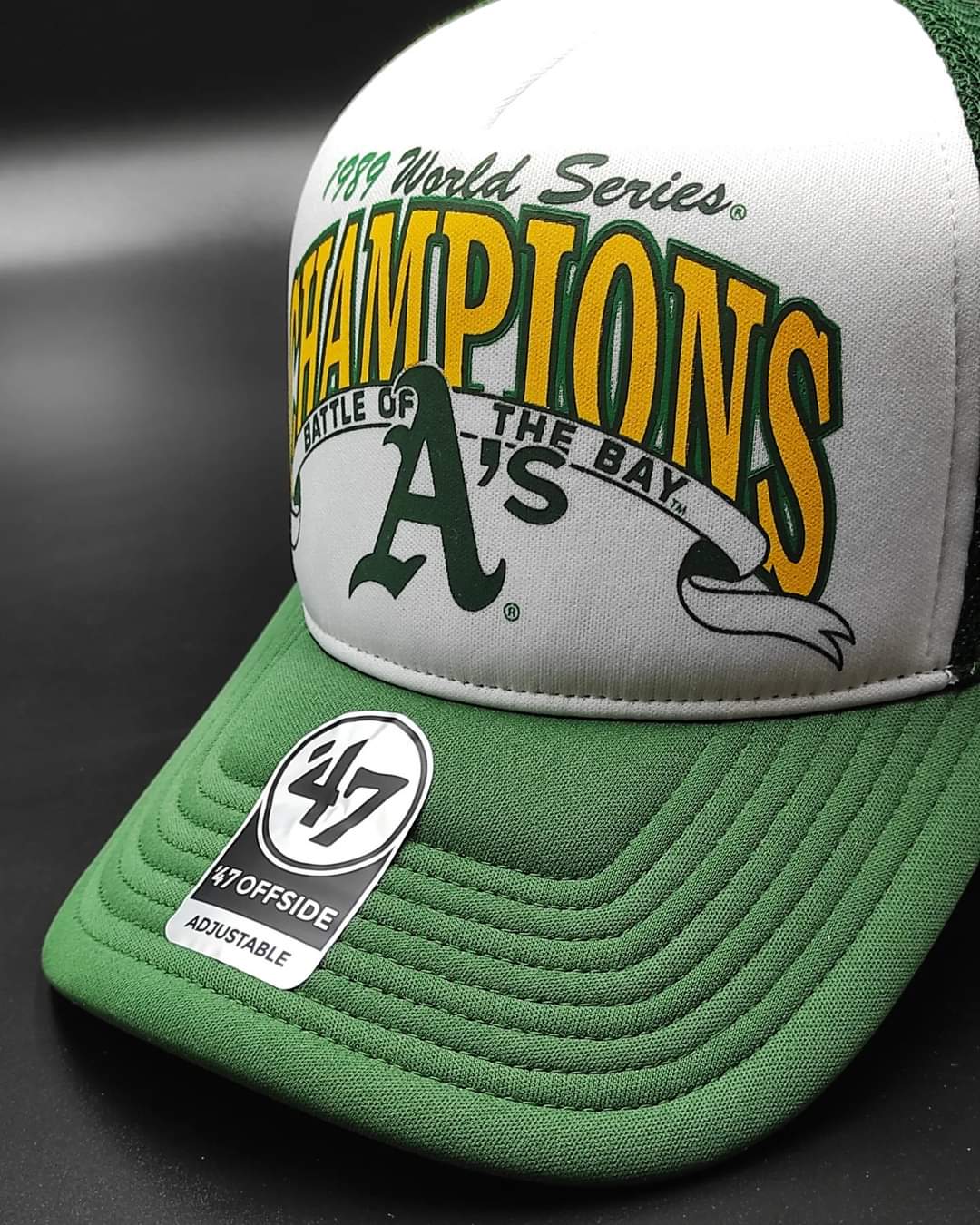 Gorra snapback trucker champ offside de espuma verde oscuro de la Serie Mundial de los Oakland Athletics de 47 Brand