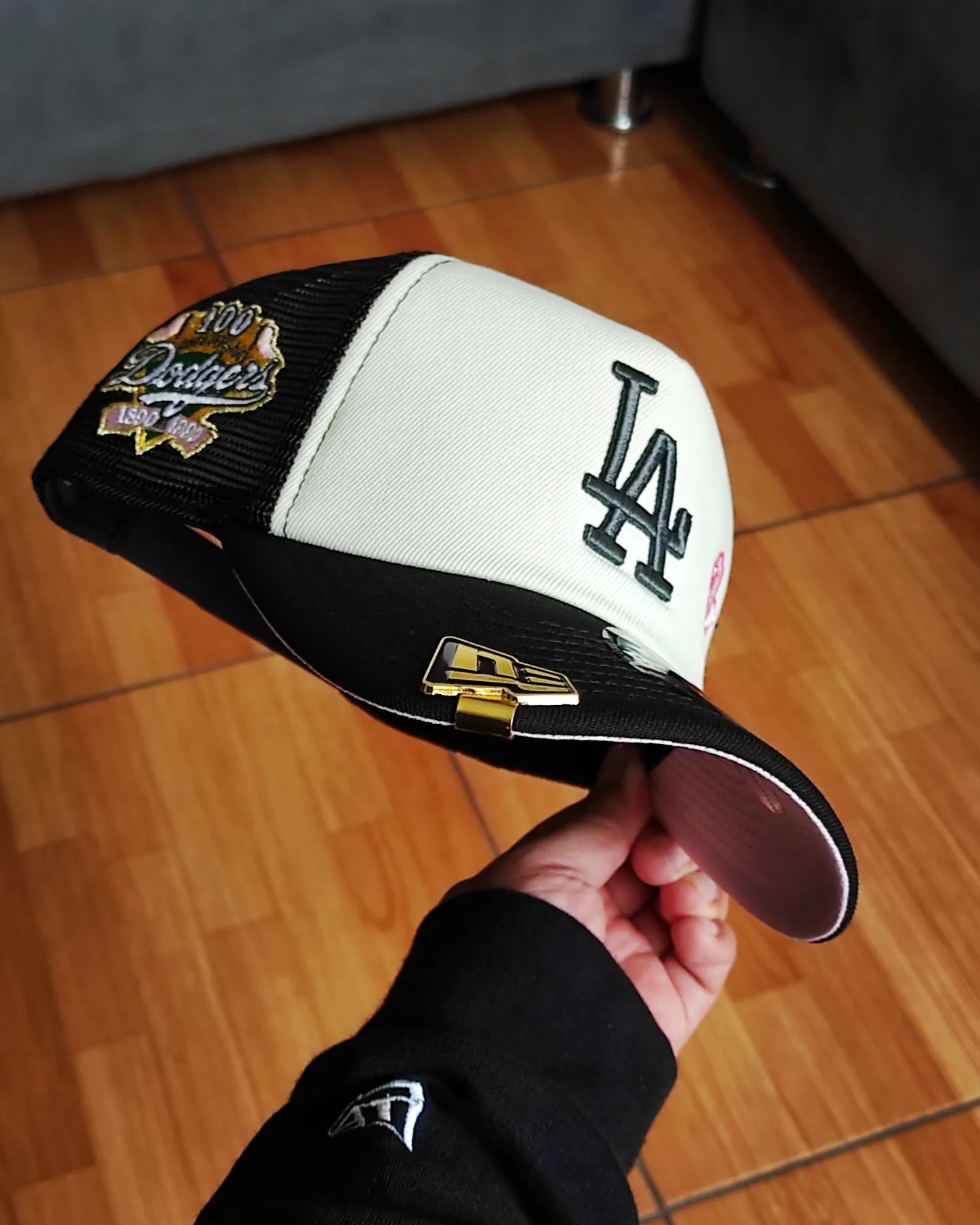Gorra snapback New Era A-FRAME de espuma con parche del 100 aniversario de Los Angeles Dodgers, color rosa