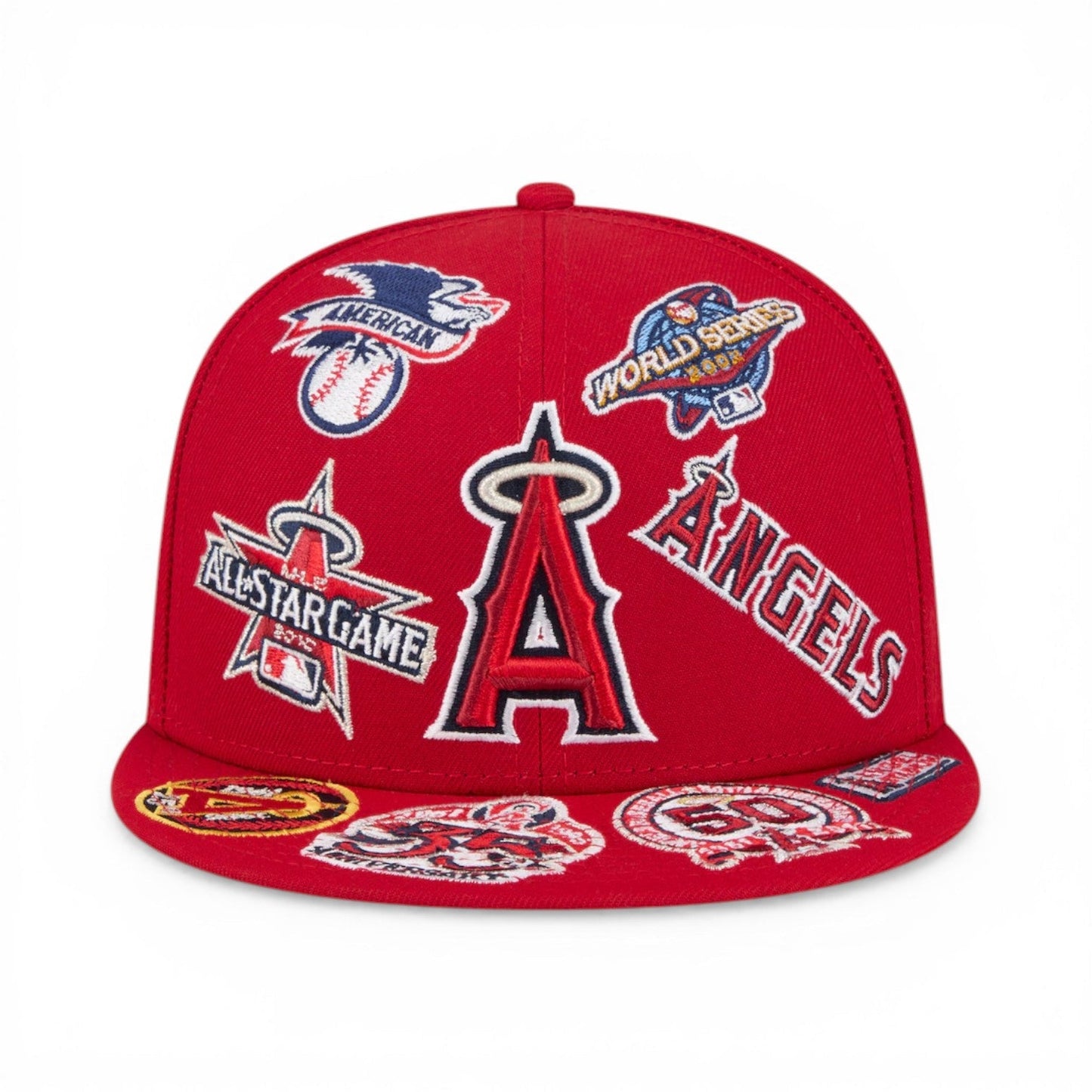 Gorra ajustada 59FIFTY New Era de los Los Angeles Angels roja con logo integral y parte inferior gris