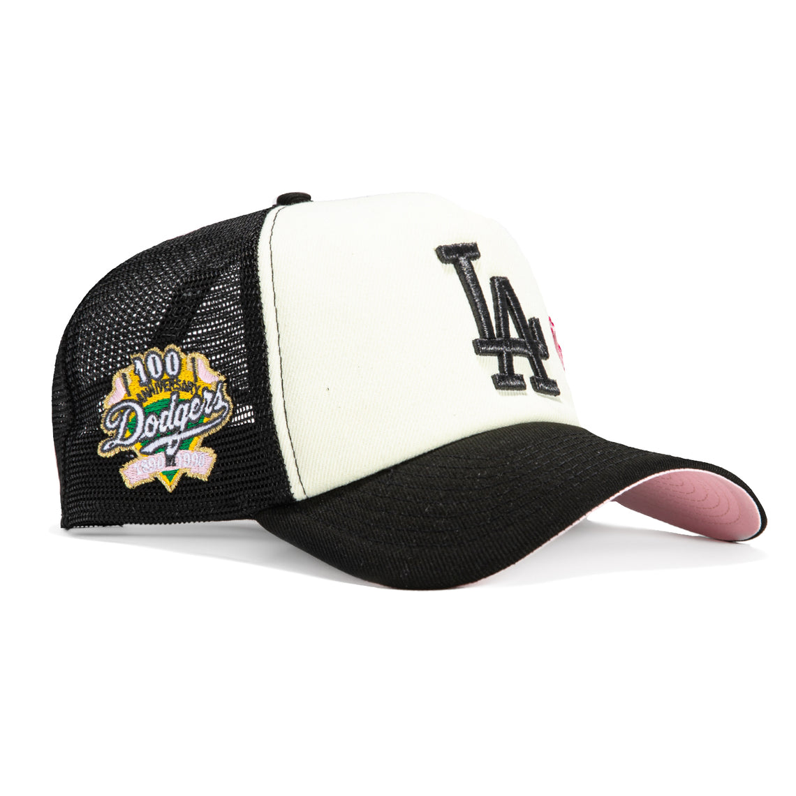 Gorra snapback New Era A-FRAME de espuma con parche del 100 aniversario de Los Angeles Dodgers, color rosa