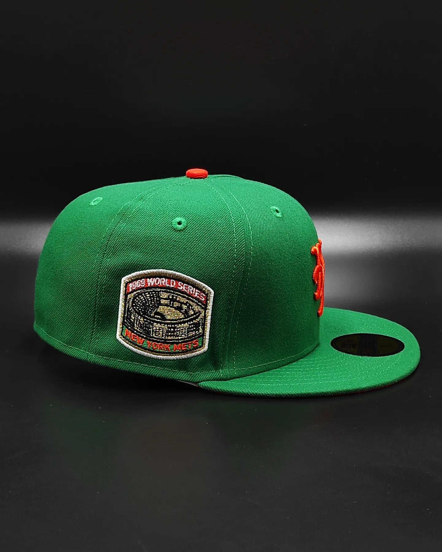 Gorra ajustada New Era 59Fifty con parche lateral de la Serie Mundial de 1969 de los Green New York Mets con parte inferior naranja