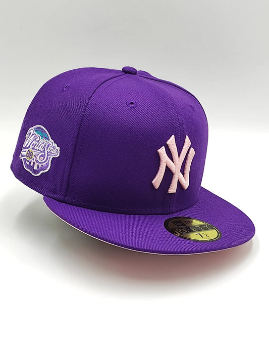 Gorra ajustada New Era New York Yankees World Series 1998 edición morada rosa 59fifty
