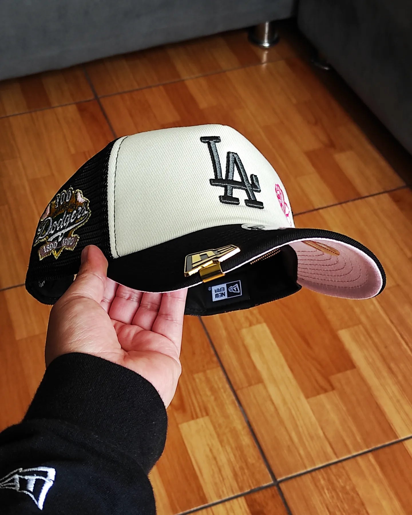 Gorra snapback New Era A-FRAME de espuma con parche del 100 aniversario de Los Angeles Dodgers, color rosa