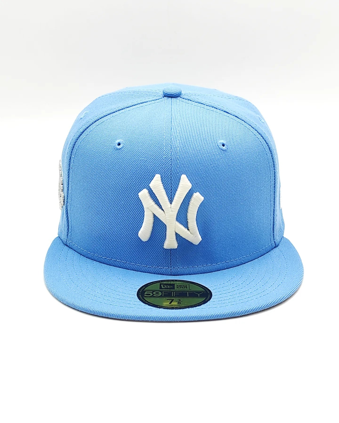 New York Yankees 100 aniversario New Era 59Fifty ajustada - azul cielo, blanco, plateado - brilla en la oscuridad