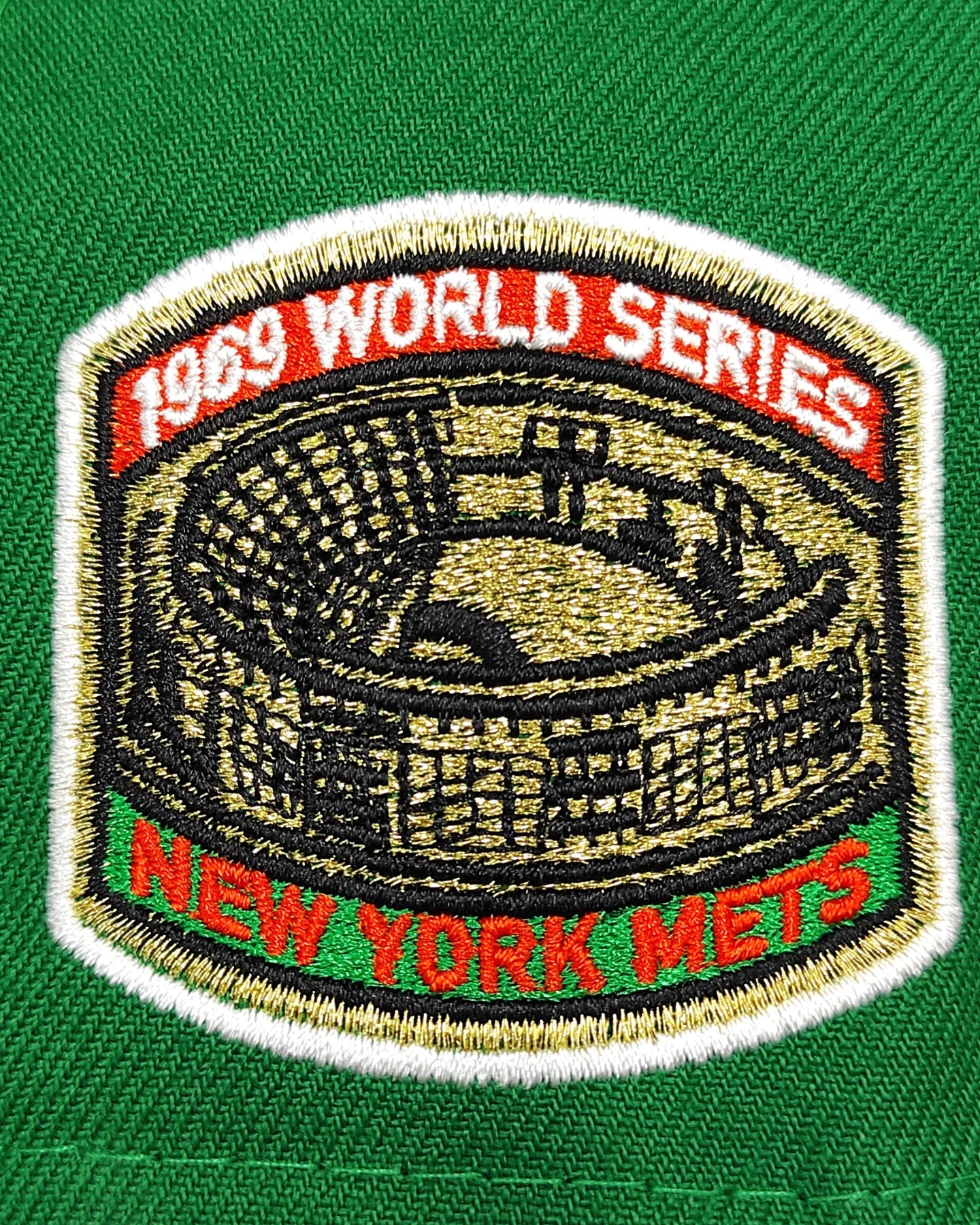 Gorra ajustada New Era 59Fifty con parche lateral de la Serie Mundial de 1969 de los Green New York Mets con parte inferior naranja