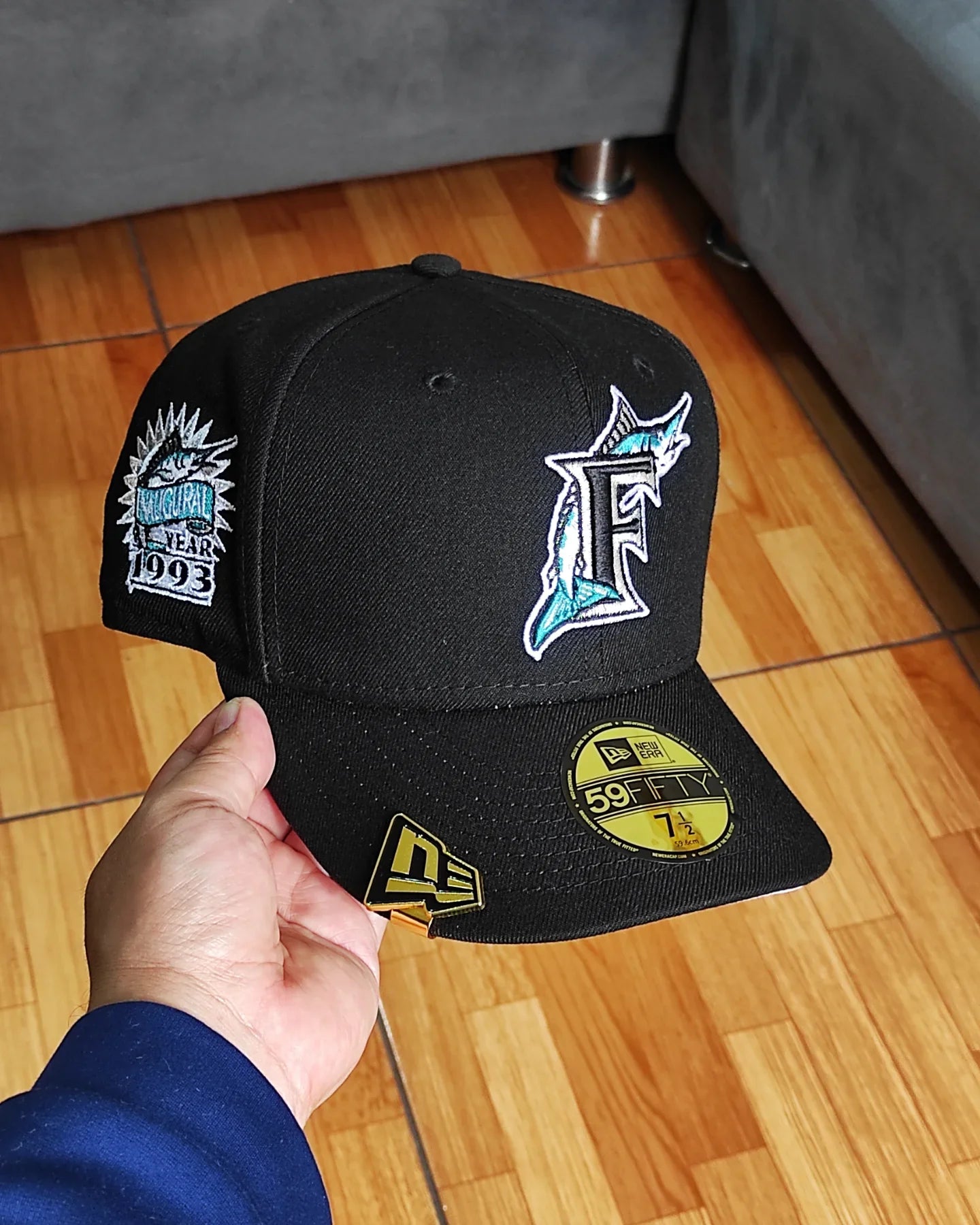 New Era Silky uv Florida Marlins temporada inaugural 59 Fifty negro