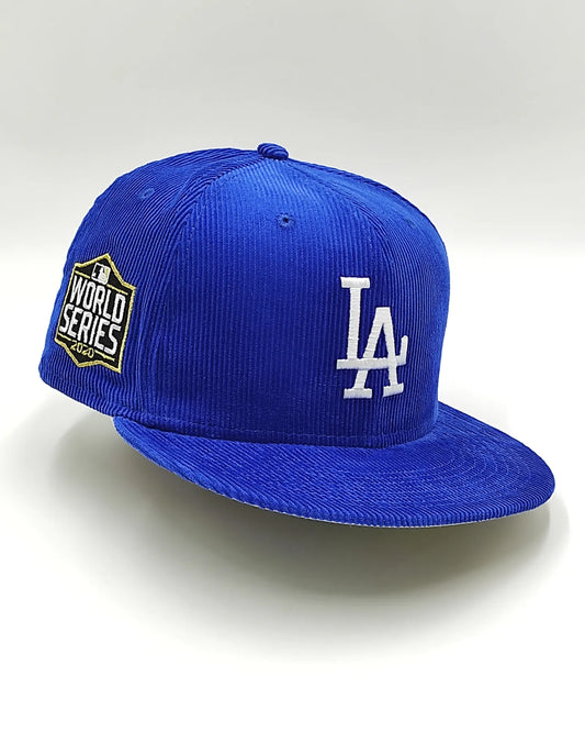 Gorra ajustada negra de pana de la vieja escuela con parche lateral de Los Angeles Dodgers de New Era
