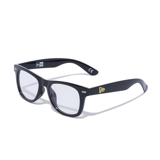 New Era - Gafas de sol Wellington con lentes cuadradas, montura negra brillante y lentes azul claro