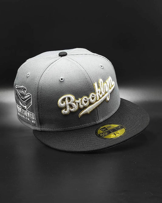 New Era Brooklyn Dodgers Visera negra Parte inferior rosa Parche lateral Ebbets Field gris 59Fifty Fitted