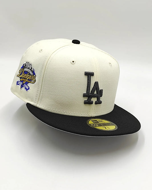 Gorra ajustada 59fifty New Era Los Angeles Dodgers edición dos tonos metálica cromada 100 aniversario