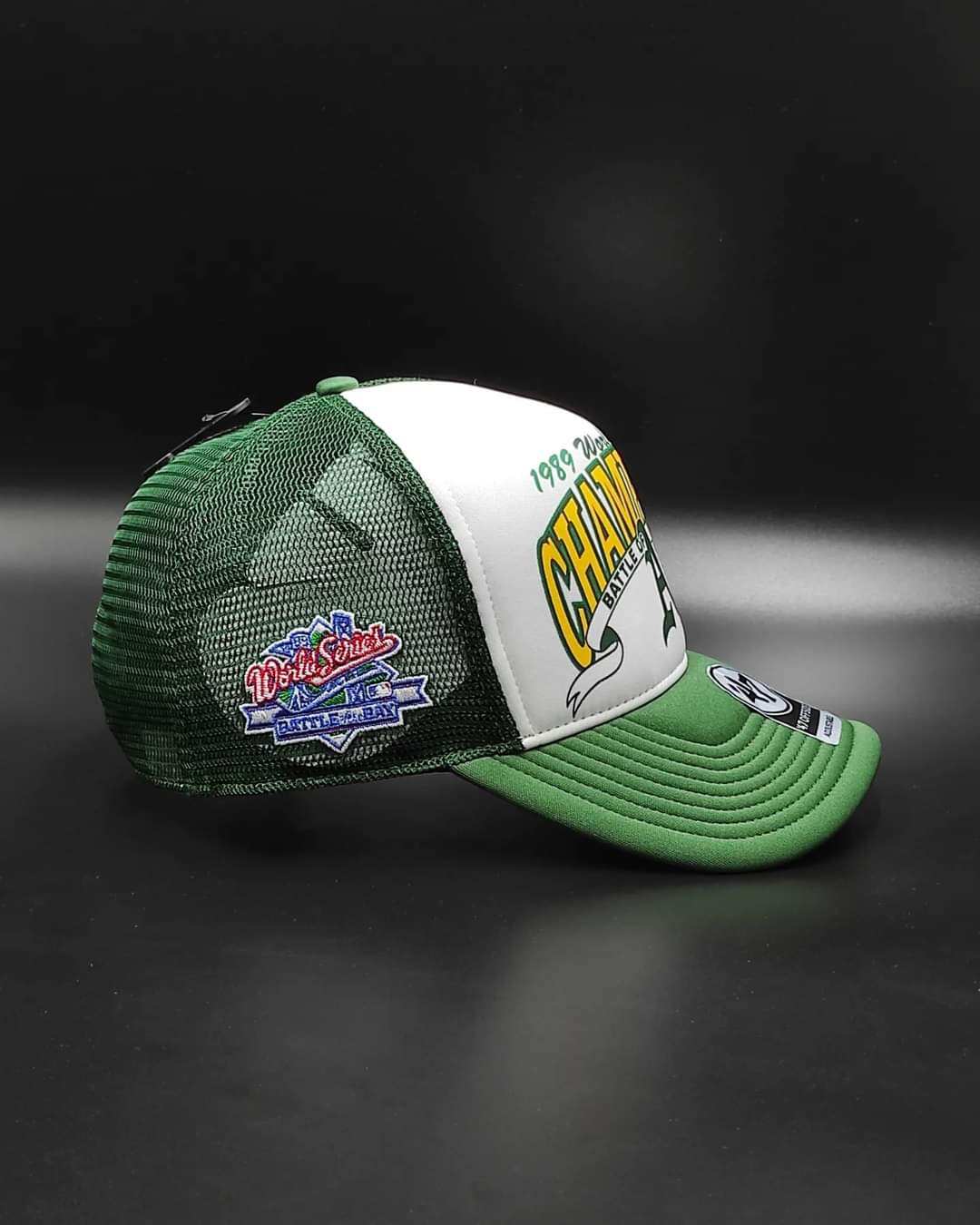 Gorra snapback trucker champ offside de espuma verde oscuro de la Serie Mundial de los Oakland Athletics de 47 Brand