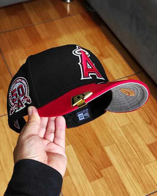 Gorra ajustable New Era Anaheim Angels 50 aniversario negra roja 9 FIFTY