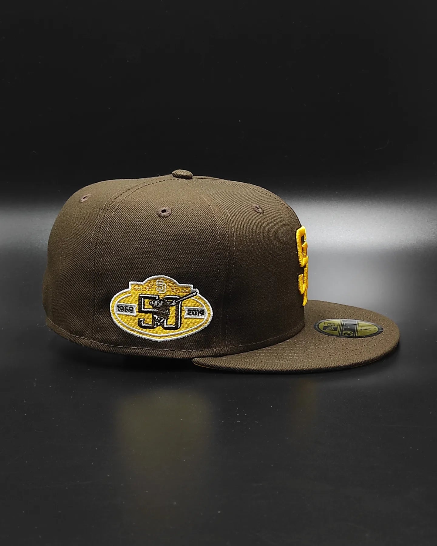 Gorra ajustada 59fifty New Era San Diego Padres 50 aniversario edición amarilla y café