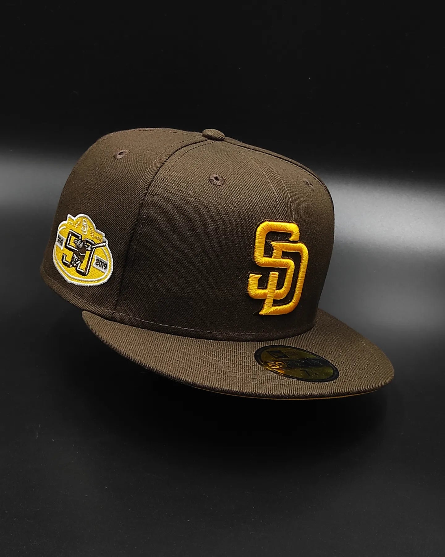 Gorra ajustada 59fifty New Era San Diego Padres 50 aniversario edición amarilla y café