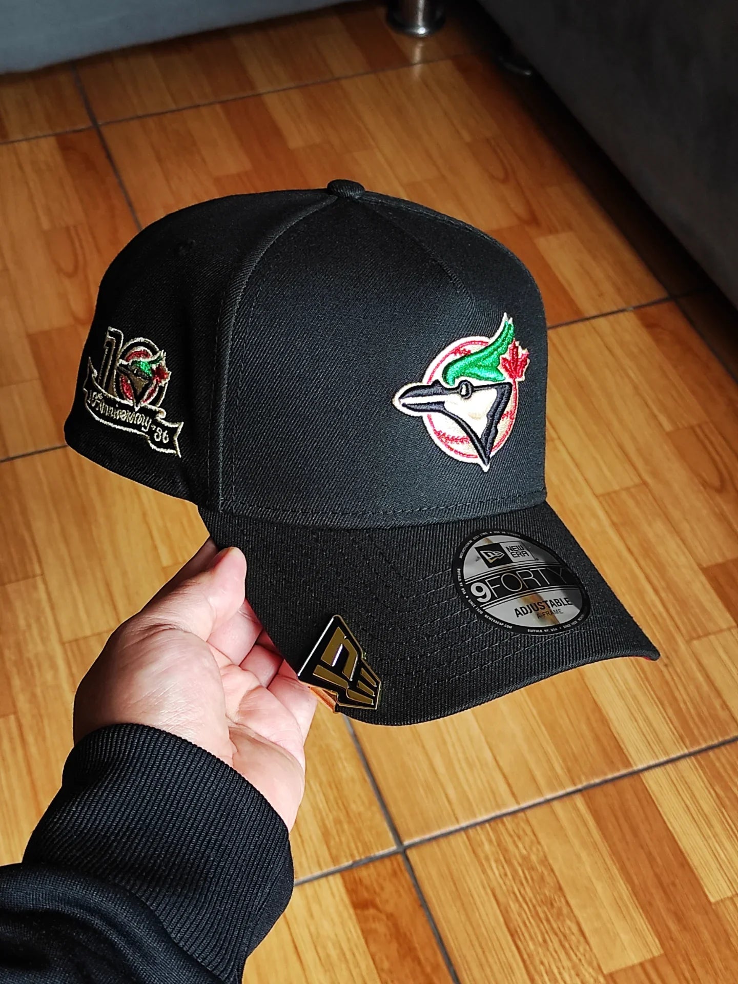 Gorra New Era 9Forty A-Frame Snapback de los Toronto Blue Jays con parche lateral curvado de la 10ª temporada