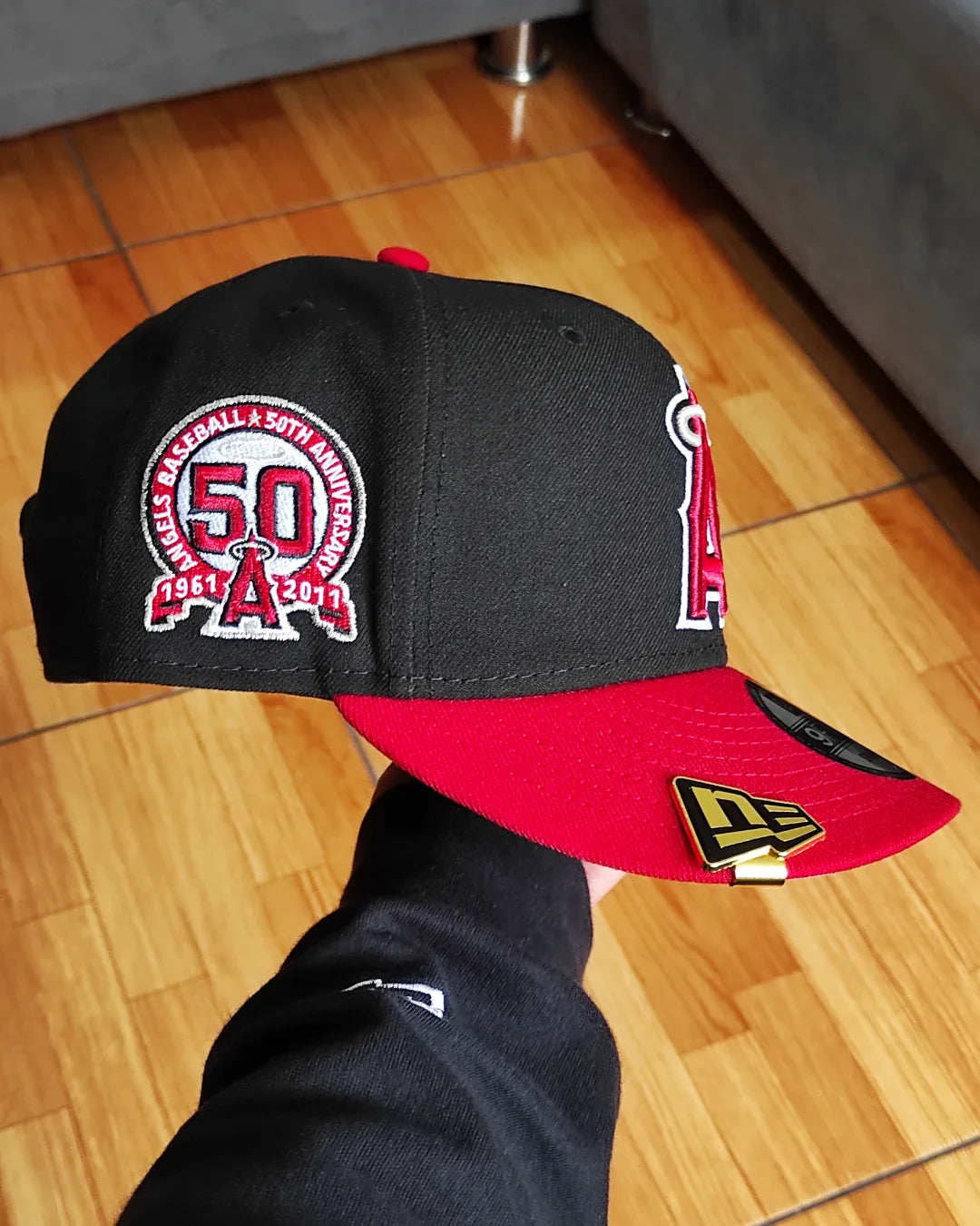 Gorra ajustable New Era Anaheim Angels 50 aniversario negra roja 9 FIFTY