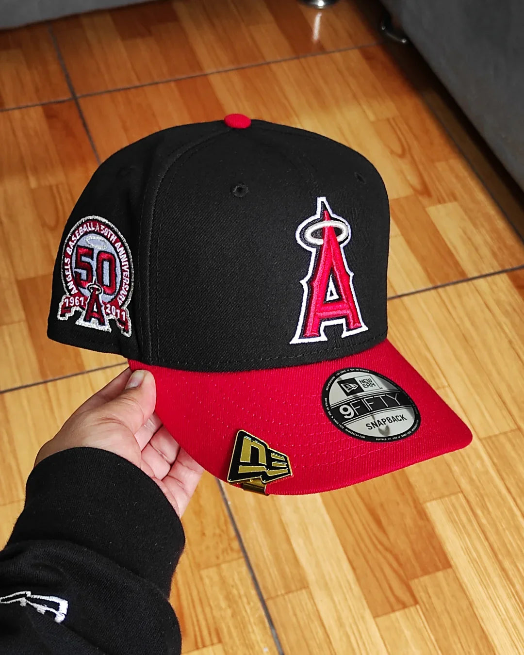 Gorra ajustable New Era Anaheim Angels 50 aniversario negra roja 9 FIFTY