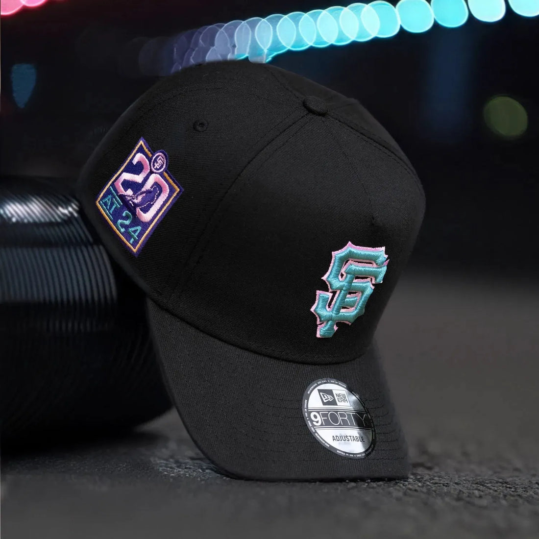 New Era 9FORTY A-FRAME mlb San Francisco Giants 20 aniversario Negro / Rosa uv + pin 📌