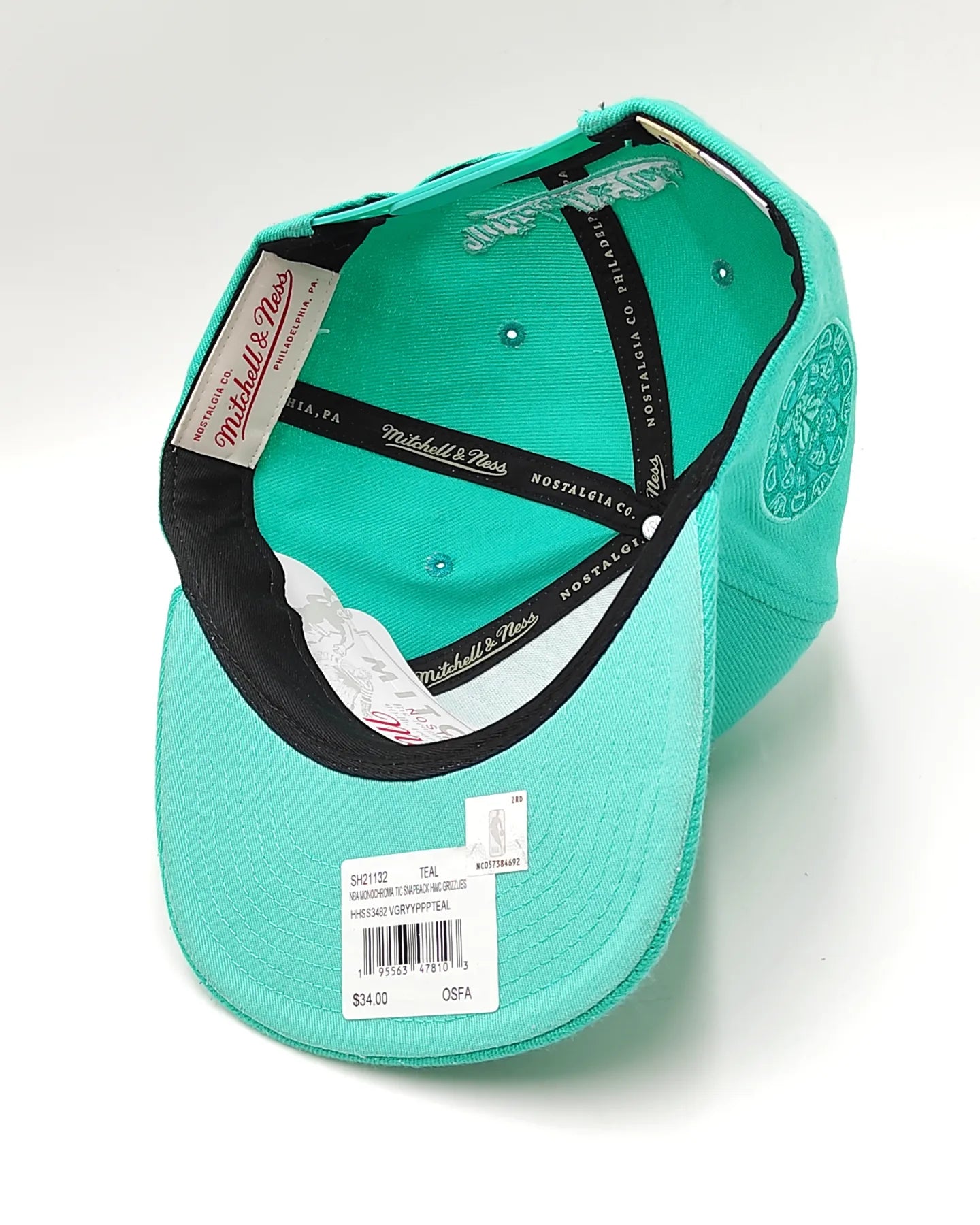 Mitchell & Ness Gorra Snapback Original Fit Monocromática Memphies Grizzlies, color verde azulado
