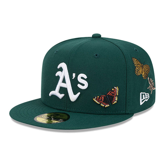 Gorra ajustable New Era 59Fifty Oakland Athletics verde oscuro de fieltro con parte inferior gris