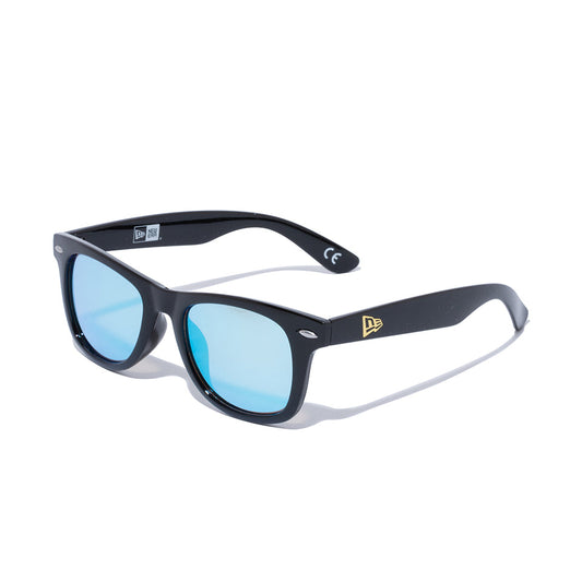Wellington Sunglasses, Square Lenses, Gloss Black Frame, Blue Mirror New Era Lenses