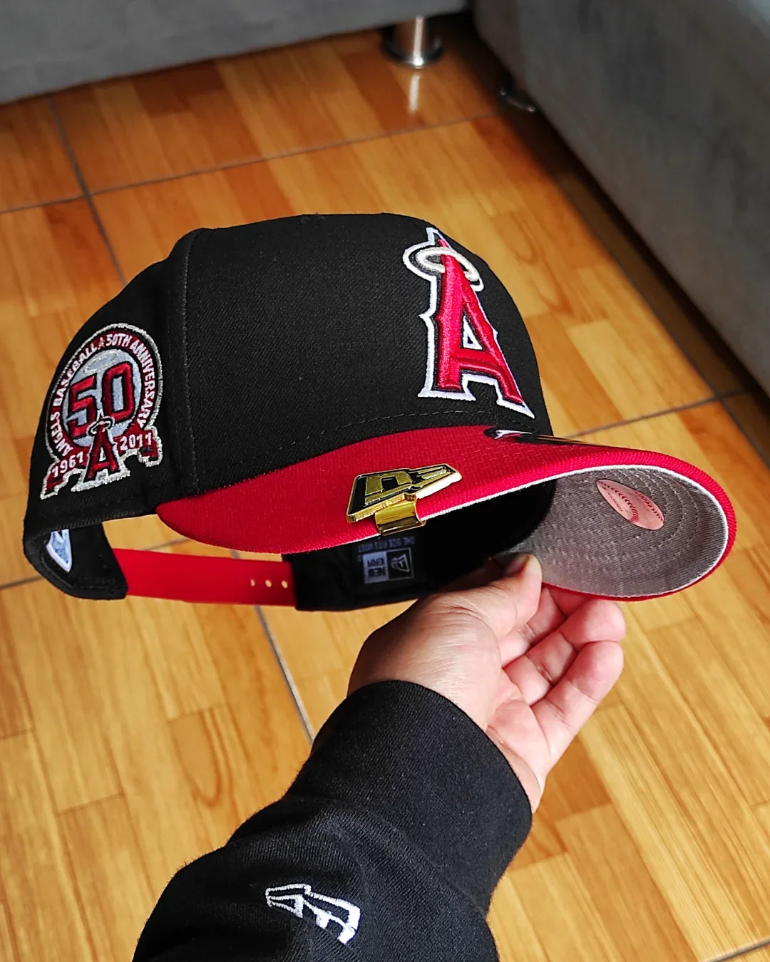 Gorra ajustable New Era Anaheim Angels 50 aniversario negra roja 9 FIFTY