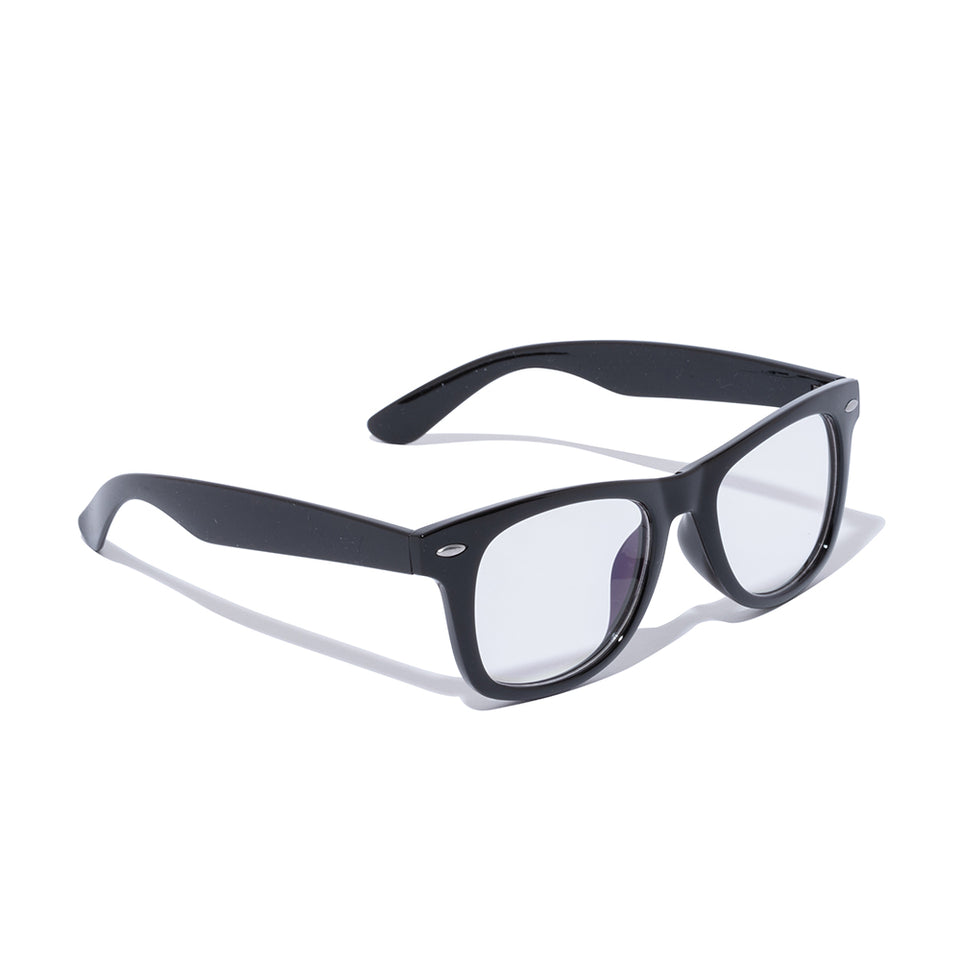 New Era - Gafas de sol Wellington con lentes cuadradas, montura negra brillante y lentes azul claro