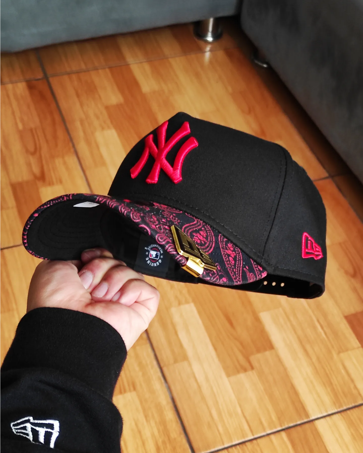 Gorra ajustable A-Frame 9FORTY negra con estampado cachemir de los New York Yankees