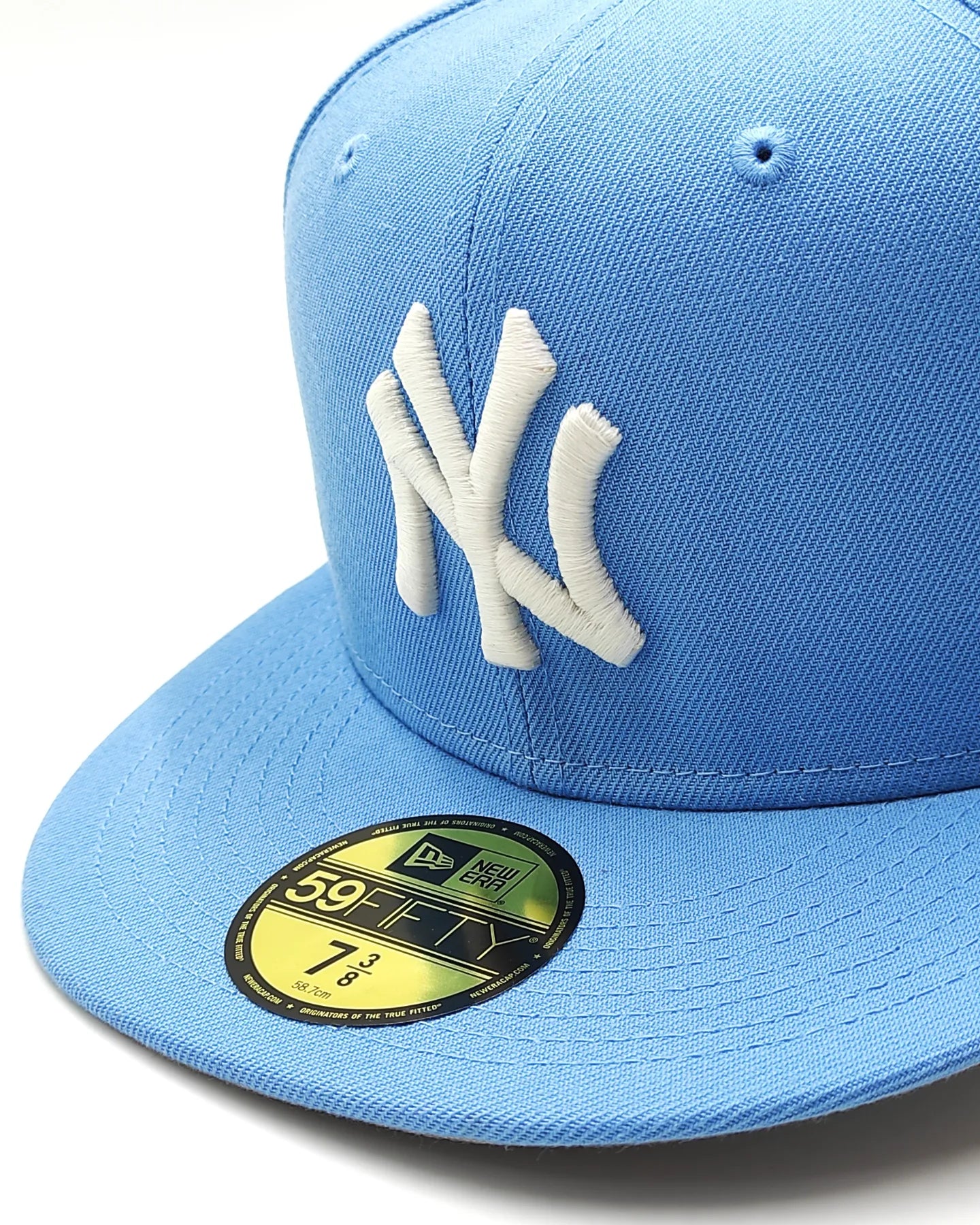 New York Yankees 100 aniversario New Era 59Fifty ajustada - azul cielo, blanco, plateado - brilla en la oscuridad