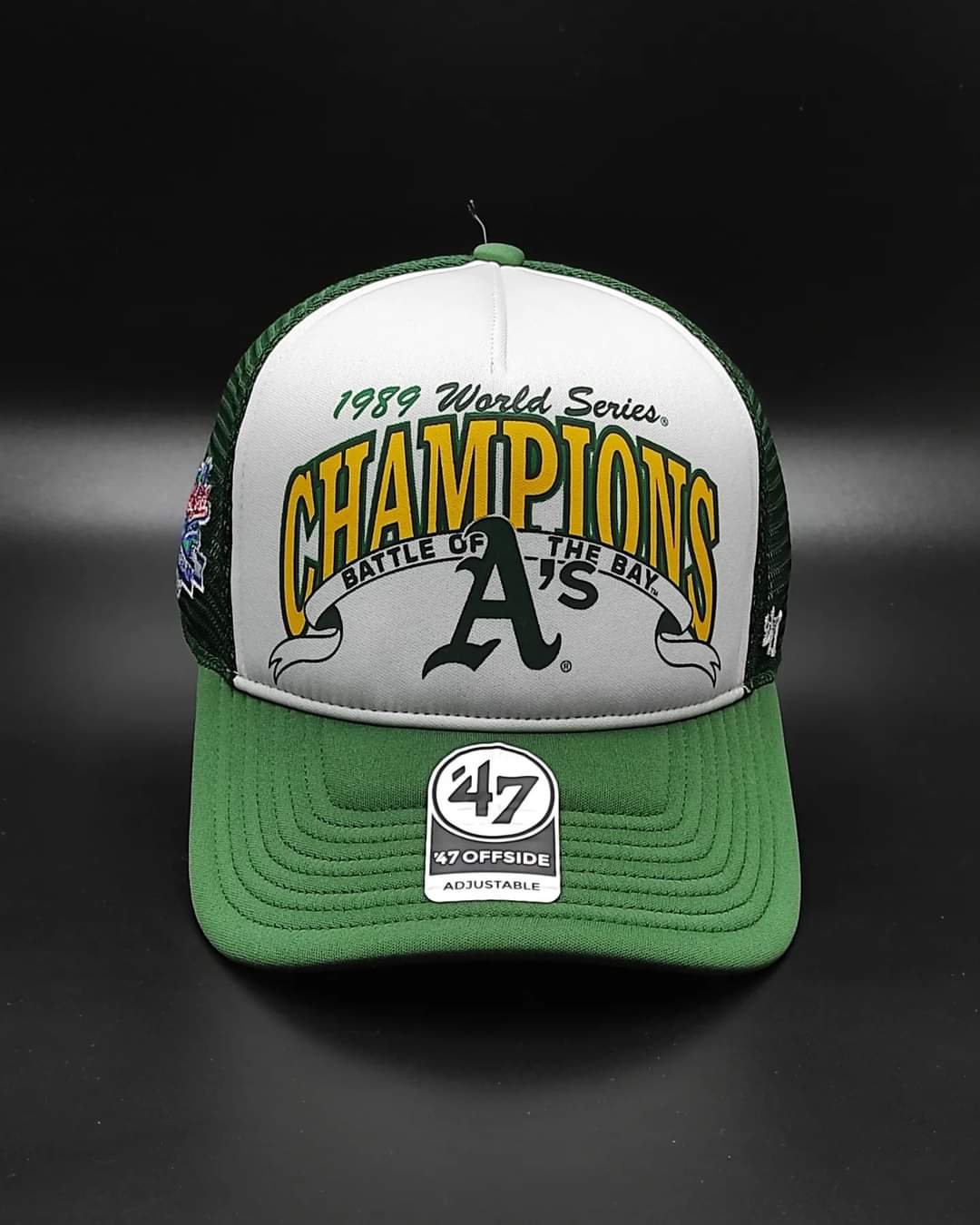 Gorra snapback trucker champ offside de espuma verde oscuro de la Serie Mundial de los Oakland Athletics de 47 Brand