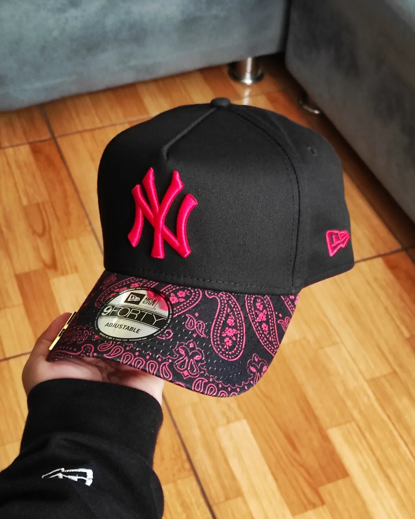 Gorra ajustable A-Frame 9FORTY negra con estampado cachemir de los New York Yankees