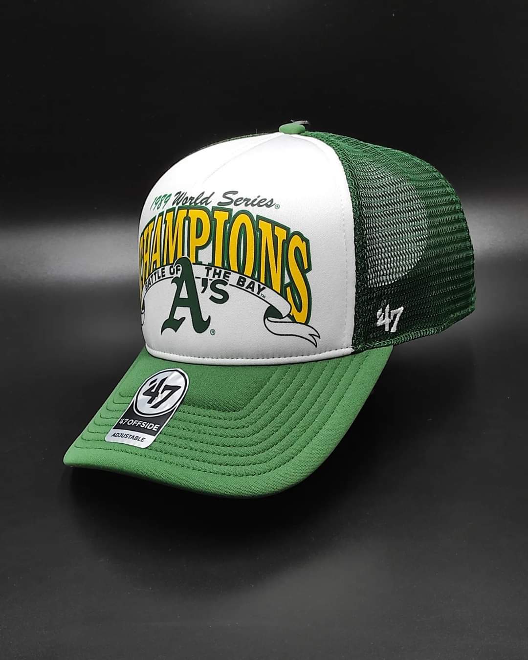 Gorra snapback trucker champ offside de espuma verde oscuro de la Serie Mundial de los Oakland Athletics de 47 Brand