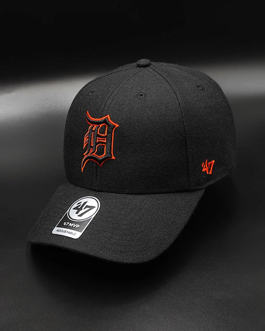 Gorra clásica con tira ajustable negra y naranja de los Detroit Tigers de 47Brand