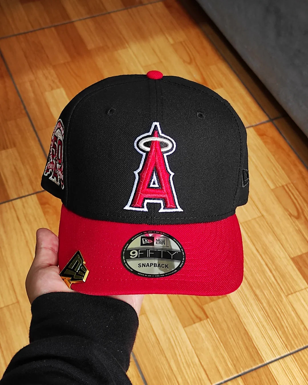 Gorra ajustable New Era Anaheim Angels 50 aniversario negra roja 9 FIFTY