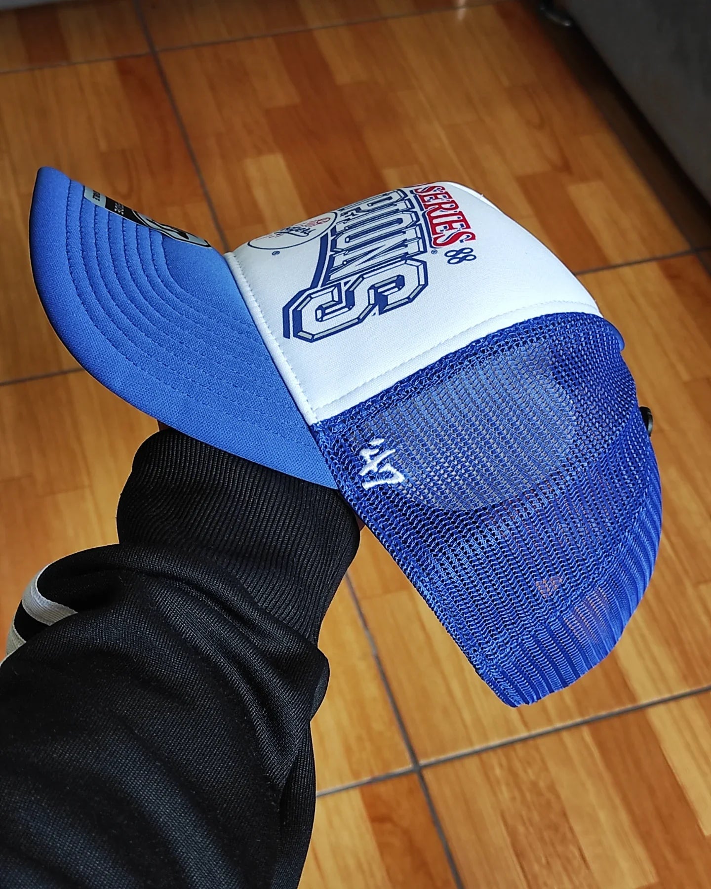 Gorra camionera snapback de espuma 47Brand Los Angeles Dodgers blanca azul World Series